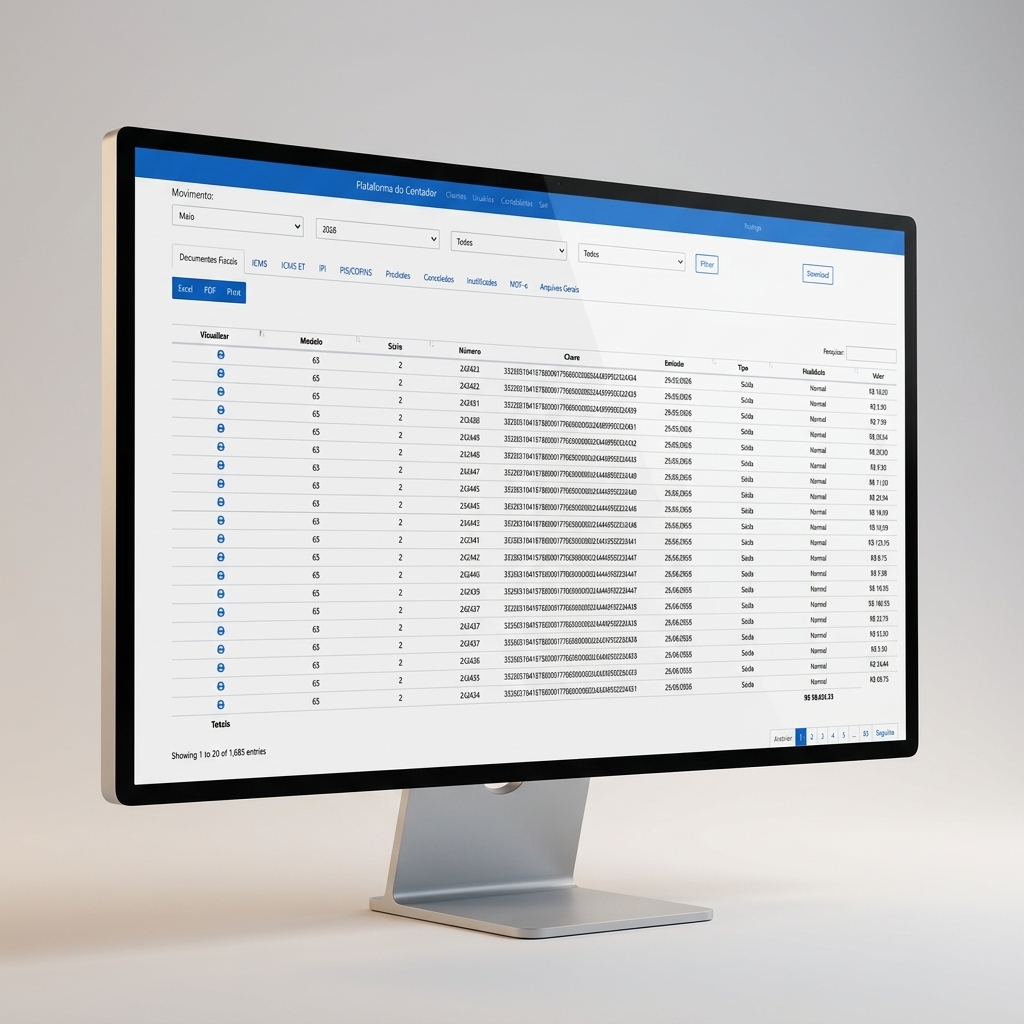 Dashboard da Plataforma do Contador em um Monitor