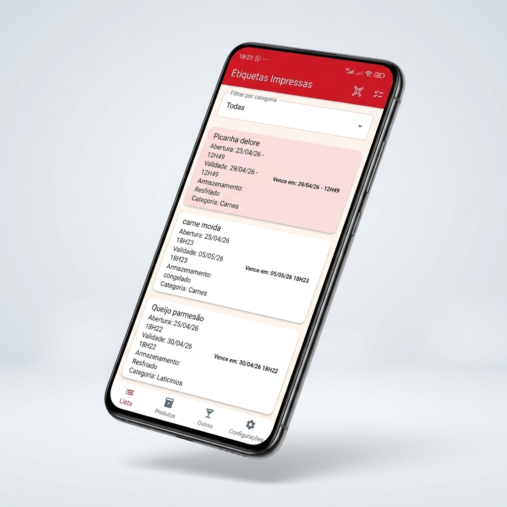 Sistema EtiquetaChef da Global Food em um Celular