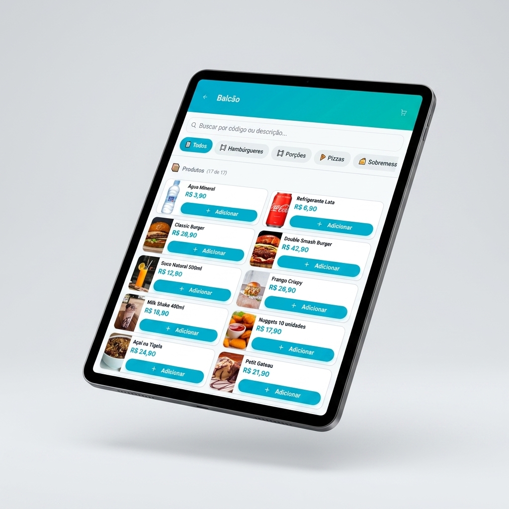 Tela do Sistema MiniPDV Global Food em um Tablet